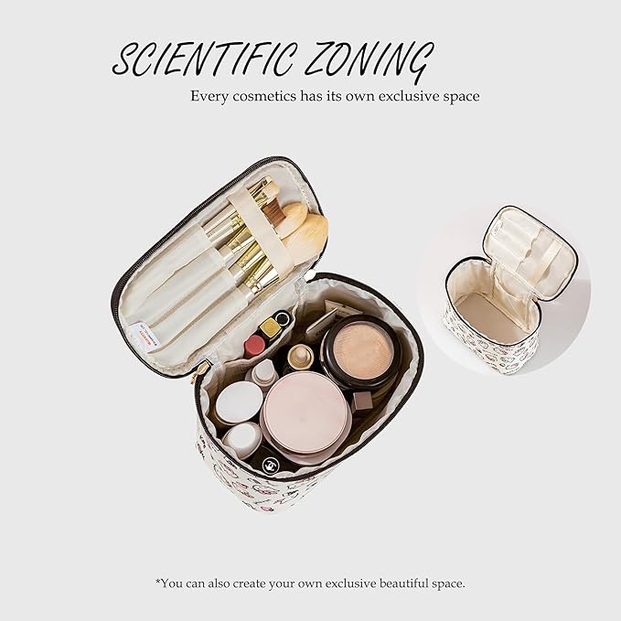 AmBealla Cosmetic Bag Large Makeup Bags White Travel Case with Makeup Brush Holder,2PCS Cosmetic Organizer for women, Toiletry Storage Bag for Skincare & Beauty Tools Sweet Cute for Girls