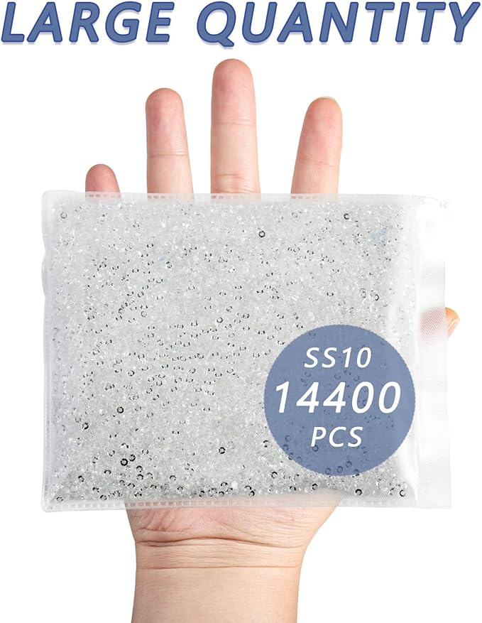 Beadsland Flatback Rhinestones Bulk,14400pcs Crystal Rhinestones for Nails Crafts Clothes DIY Decoration, Transparent, SS10, 2.7-2.9mm