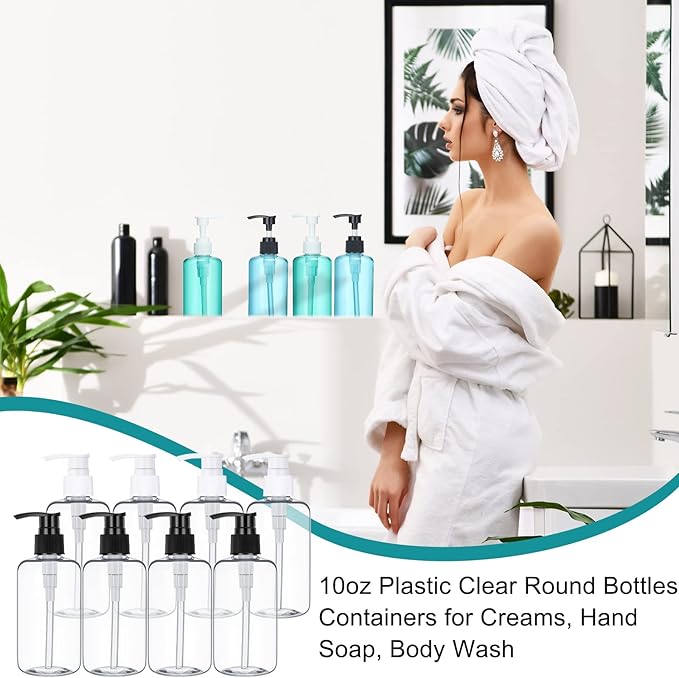 30 Pcs 10 oz Plastic Pump Bottle Dispenser Empty Lotion Bottle with Pump Refillable Clear Hand Soap Dispenser Portable Travel Lotion Container for Body Wash Liquid Soap Shampoo Essential Oil, 2 Colors