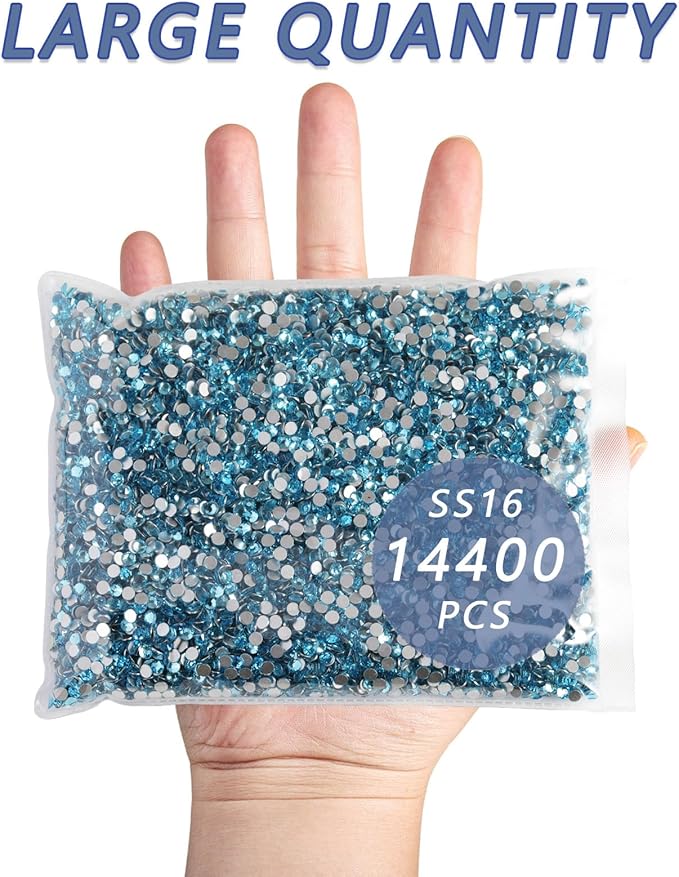 Beadsland Flatback Rhinestones Bulk,14400pcs Red Rhinestones for Nails Crafts Clothes DIY Decoration, Aquamarine, SS16, 3.8-4.0mm