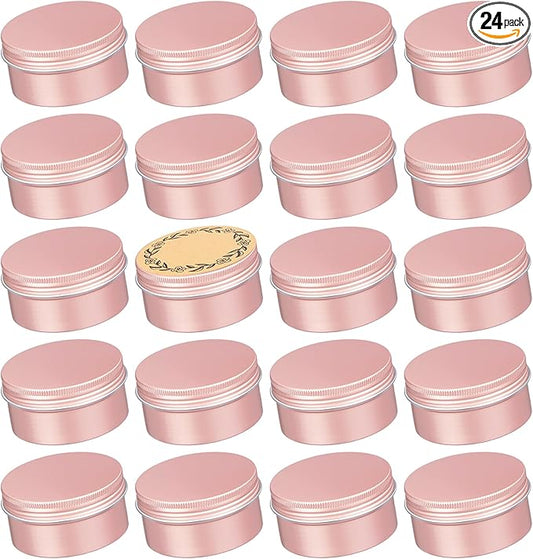 24 Pack 4oz/120ml Screw Top Aluminum Tin Jars with Screw Lids and Blank Labels - Refillable 120ml Metal Containers for Lip Balms, Candles, Salves, Spices, Crafts(Rose Gold)