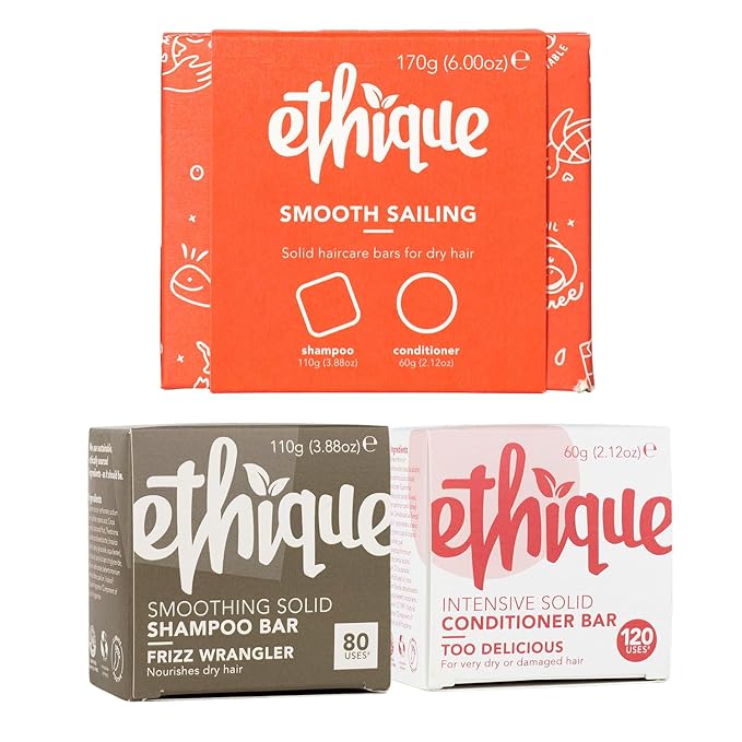 Ethique Smooth Sailing Giftpack- Dry Hair Shampoo & Conditioner Bar Set - Vegan, Eco-Friendly, Plastic-Free, Cruelty-Free, 6 oz (Set of 2)