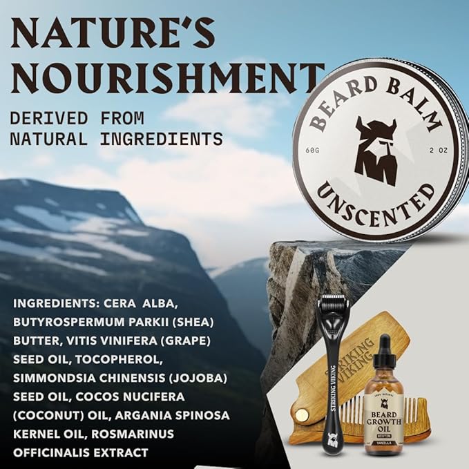 Striking Viking Beard Balm for Men – Light Hold, Unscented, 2 Oz - Leave-in Beard Conditioner with Shea Butter, Tea Tree, Argan & Jojoba Oils - Smooth, Shape & Moisturize Coarse, Dry Facial Hair