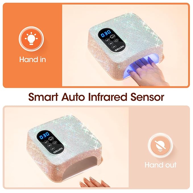 UV LED Nail Lamp, Gellen 72W Rechargeable UV Nail Lamp for Gel Nails, Cordless UV Light for Nails with LCD Display, Auto Sensor and 4 Timer Settings, Nail Dryer for Gel Polish for Home Salon