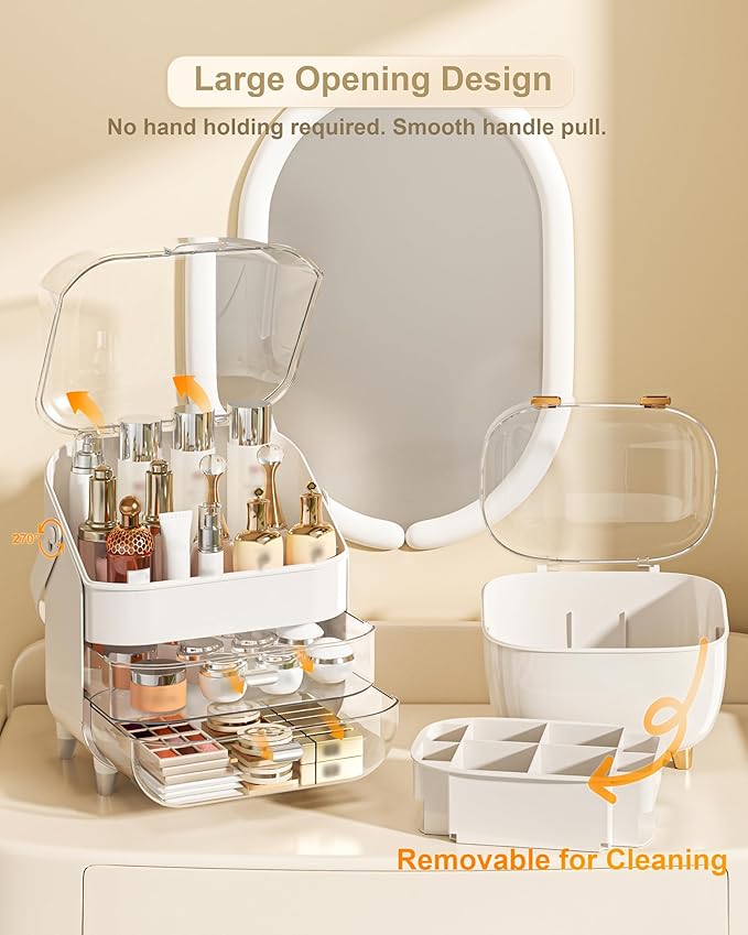 Makeup Organizer, Skincare Holder Bathroom Counter Organizer, Storage Box Cosmetic Display Cases, Teen Girl Gifts Trendy Stuff Make up Organizers for Vanity, Dresser, Countertop (Silver)