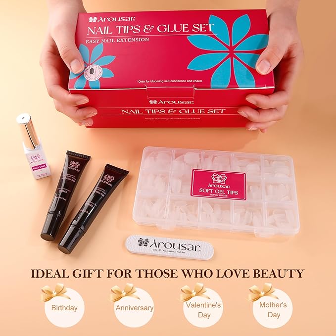 360pcs Short Coffin Nail Tips Kit, Clear Acrylic Nail Extension Set in 15 Sizes, Matte Full Cover Press on False Nail Tips with 20ml*2 Glue Gel & UV Nail Lamp, Spring Summer DIY Salon Gift