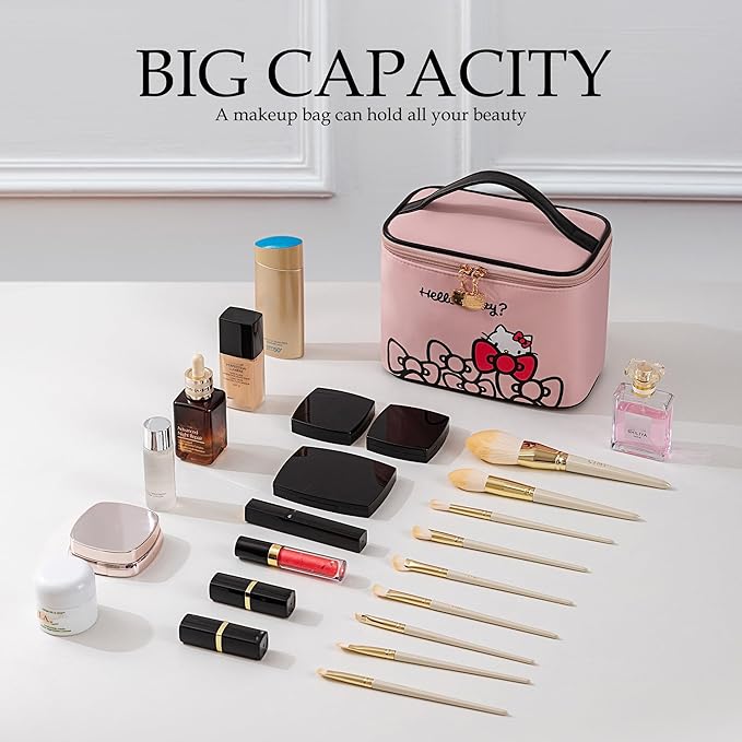 AmBealla Travel Makeup Bag Large Cosmetic Bags with Brush Holder, Pink Waterproof 2PCS Portable Cosmetic Case for Women, Toiletry Storage Bag for Skincare & Beauty Tools for Girls