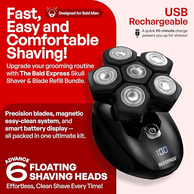 The Bald Express Electric Head Shavers for Bald Men - The Bald Brothers - 5 in 1 Mens Cordless Grooming Kit | Electric Shaving for Bald Men | USB Charge | Skull Shavers
