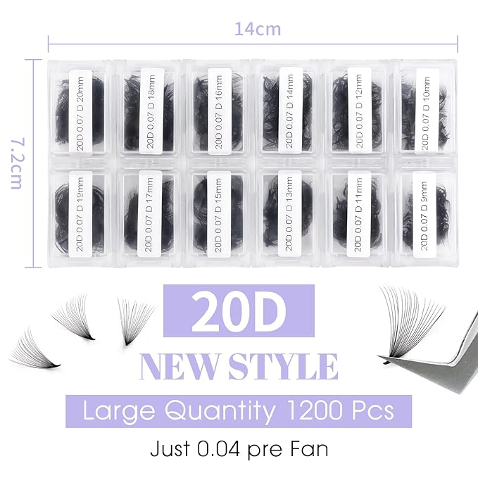 1200 Fans Lash Extension Premade Fans Eyelash Extensions 9-20mm Mixed 20D Eyelash Extension C Curl Pointed Base Volume Lash Extensions Handmade Lash Extensions(1200PCS-20D-0.07-C, 9-20mm mixed tray)