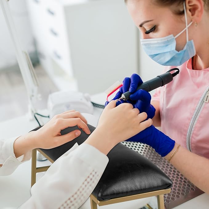 Arm Rest for Nails, Nail Arm Rest for Nail Tech with Microfiber Leather Nail Table Mat, Manicure Hand Rest Stand Nail Art Accessories Tool for Nails Tech(Black)