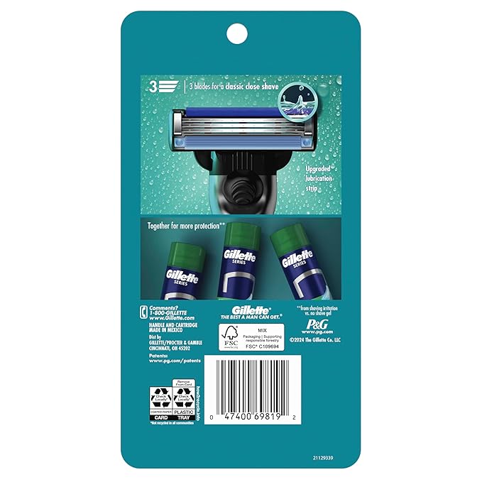 Gillette Mach3 Shaving Razor for Men, 1 Gillette 3-Blade Razor Handle for Men’s Grooming, 10 Razor Blade Refills, Razor Blades with Lubrication Strip