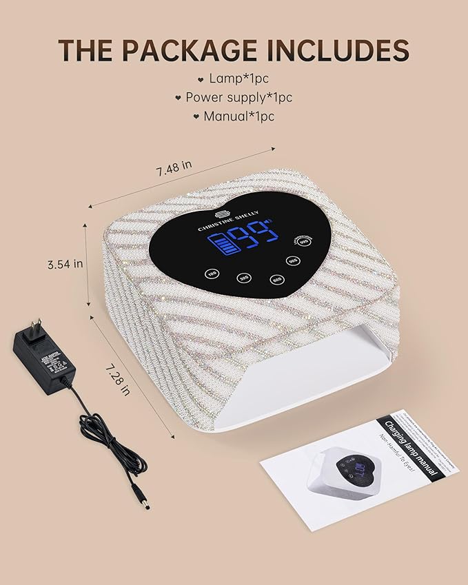 UV LED Nail Lamp 72W Rechargeable Sparkly Nail Dryer Gel Polish Light with 5 Timer Setting Professional Quick Dry Curing Lamp with Display Auto Sensor for Salon & Home, Pearl Diamond