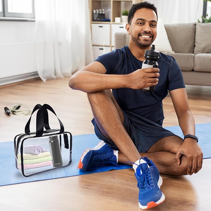 10 Pack Large Clear Cosmetic Bags With Handle - PVC Plastic Toiletry Pouches With Zipper, Tote Bags, Vinyl Bags for Women, Men, Beach, Traveling