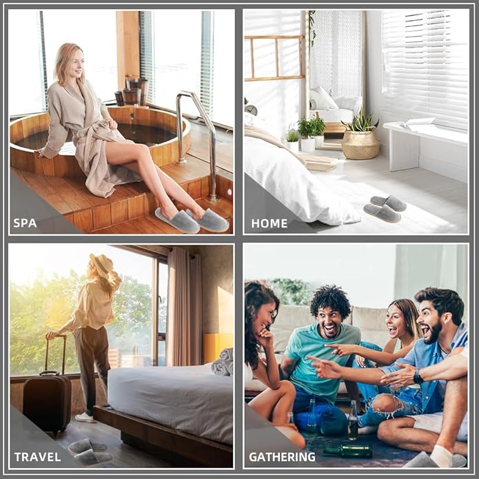 GONG GONG 6 Pairs Non Slip Disposable Slippers, Washable & Reusable, Closed Toe Crystal Velvet Slipper for Guest, Bathroom, House, Hotel, Party, SPA, Wedding