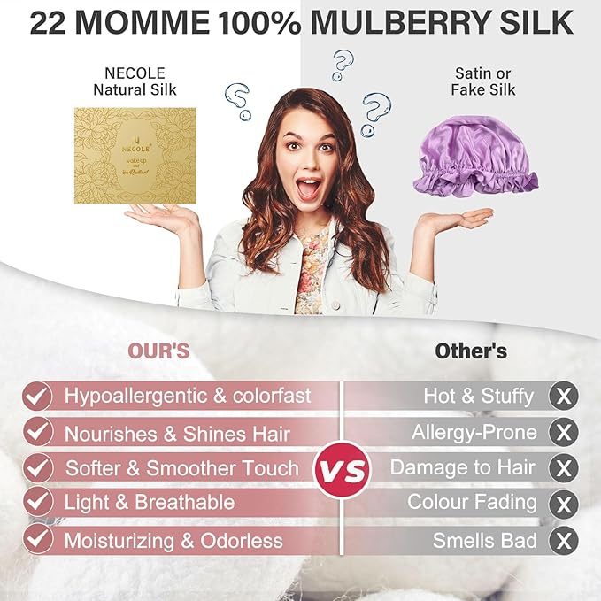 22 Momme 100% Mulberry Double Silk Bonnet for Sleeping Women Double Layer Lined Stay On Head for Hair Care with Adjustable Elastic Band Non-Slip Silk Turban Curly Hair Silk Hair Cap Pink