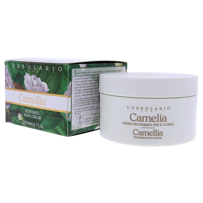 L’Erbolario Camelia Perfumed Body Cream - Firming, Smoothing Moisturizer for Dry Skin - Vitamin E, Camelia Extracts - Lightweight Hydration - 6.7 oz