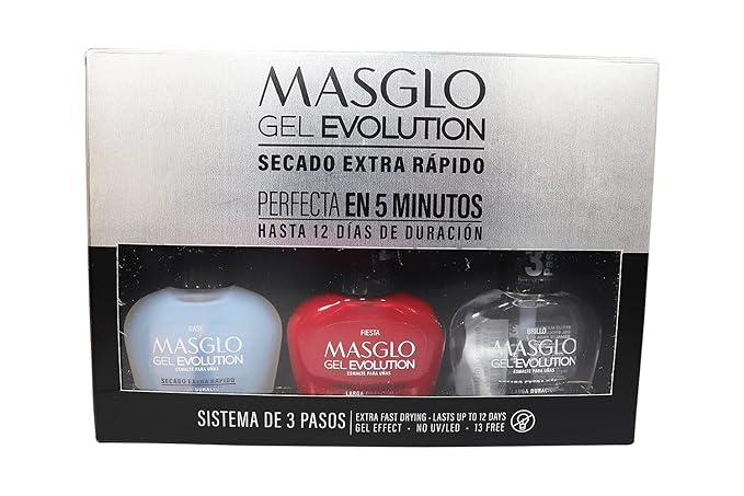 MASGLO Gel Evolution – Set of 3 Nail Polishes No UV/LED Lamp Needed, Fast-Drying, 12-Day Wear, 14-Free Formula, High-Gloss Finish, vegan (0.5 oz Each) h