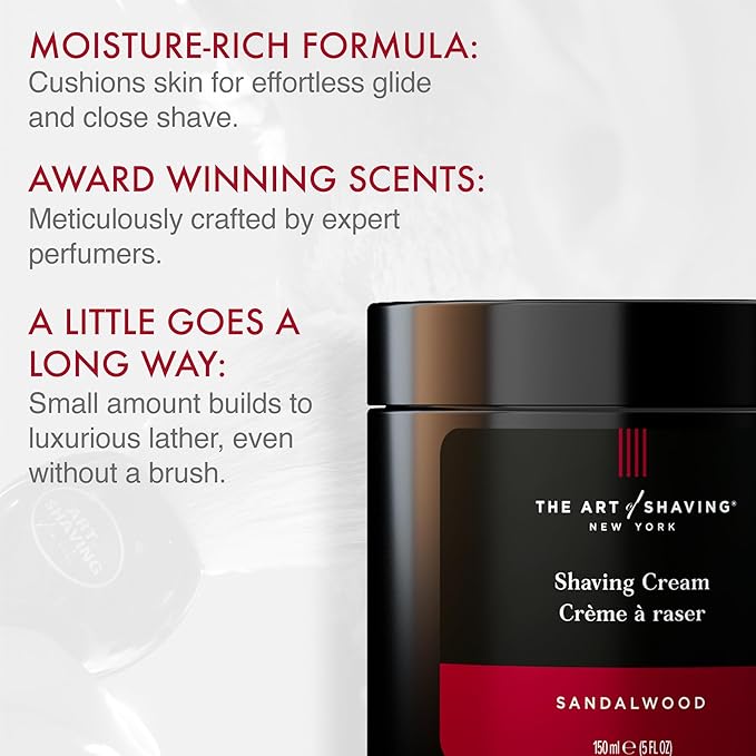 The Art of Shaving Sandalwood Shaving Cream for Men – Protects Against Irritation and Razor Burn – Hydrates and Nourishes Dry Skin – Clinically Tested for Sensitive Skin – 5 oz