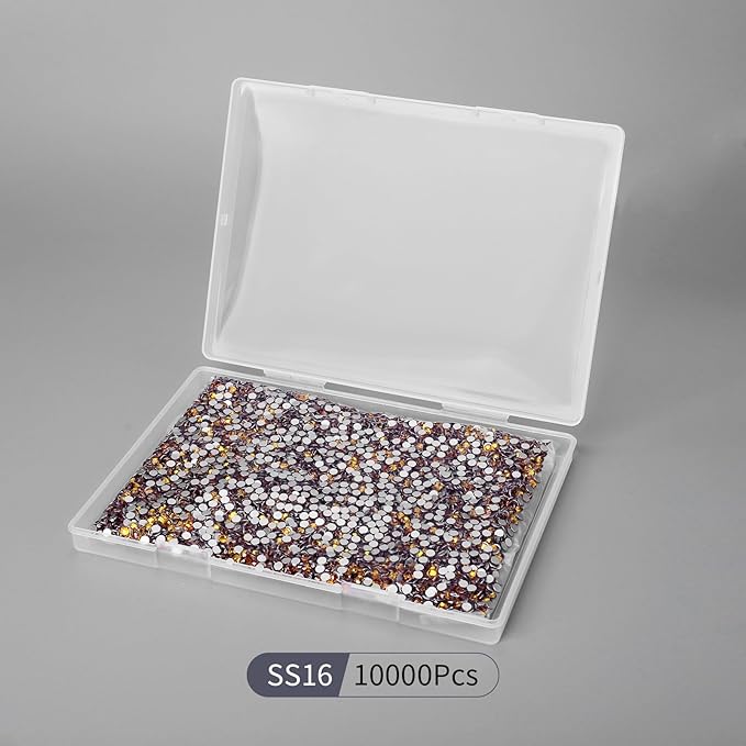 10000PCS Gold Yellow Rhinestones Bulk, Flat Back Crystal Glass Stone Round Gems,SS16, 3.8-4.0mm