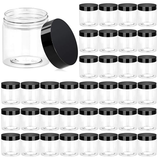   Eternal Moment 36 Pack 4 OZ Plastic Jars Round Clear Cosmetic Container Jars with Lids, Perfect for Lotion, Cream, Ointments, Makeup, Eye Shadow, Rhinestone, Samples, Pot, Travel Storage