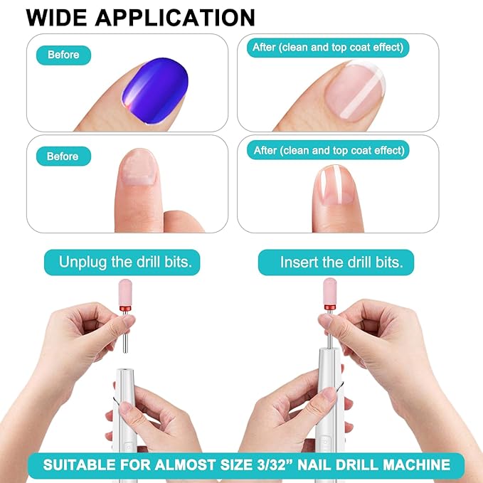 15Pcs Nail Drill Bits Set with Storage Box, 3/32 Inch Tungsten Ceramic Diamond Carbide Nail Drill Bits for Acrylic Gel Polish, Cuticle Efile Remover for Manicure Pedicure