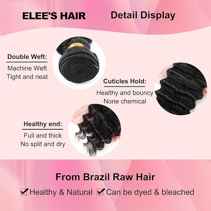12A Brazilian Deep Wave Human Hair 3 Bundles 10" 12" 14" 300g Pineapple Deep Wave Bundles 100% Unprocessed Virgin Remy Hair Bundles Deep Curly Human Hair Weft for Black Women Natural Color