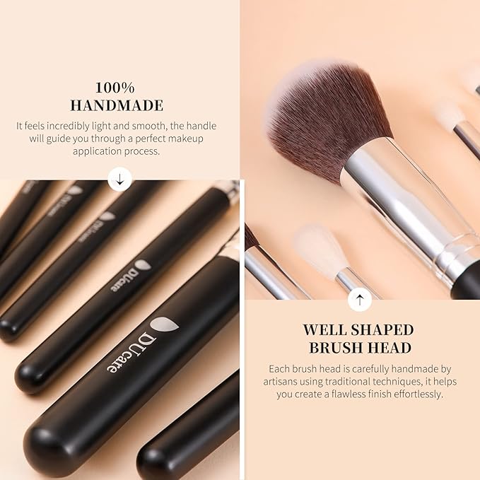 DUcare Makeup Brushes with Bag,15Pcs Makeup Brush Set Christmas Gift Travel Kabuki Foundation Blending Blush Eyeliner Shadow Brow Concealer Brushes Kit Black