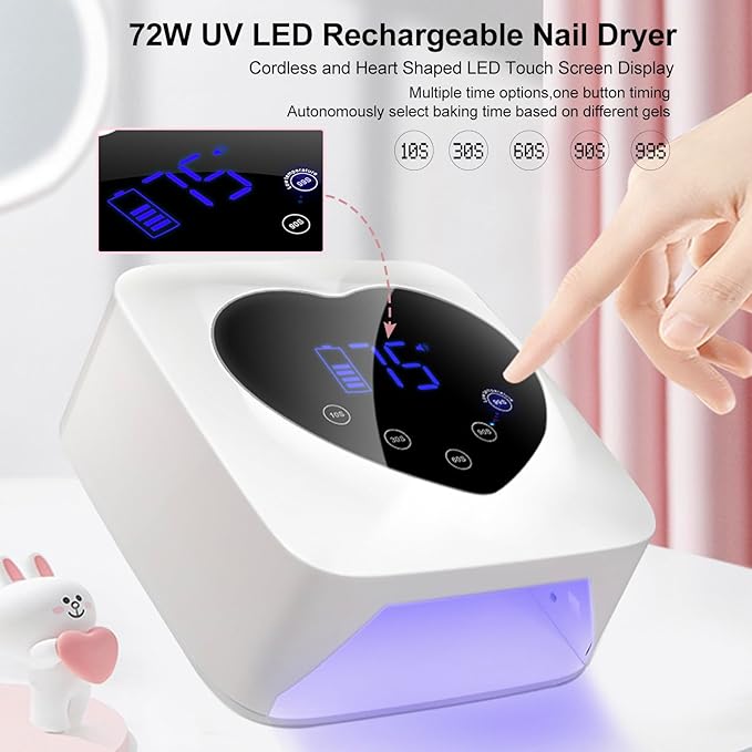 UV LED Nail Lamp Cordless 72W Portable Nail Dryer Light Rechargeable UV Light for Gel Nails Polish/Acrylic,Fast Curing Gel Polish Lamp with 5 Timer Smart Sensor,Nail Art Drying Tools for Home Salon