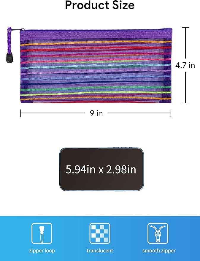 JARLINK 40 Pack 10 Colors Zipper Mesh Pouch, Storage Pencil Pouches, Multipurpose Pencil Pouch Bulk for School and Office Supplies, Cosmetics Travel Accessories, Multicolor