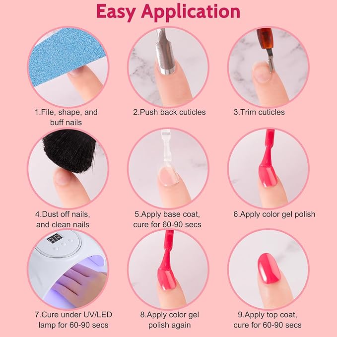 LAVENDR VIOLETS 48pcs Gel Nail Polish Starter Kit with U V Light, Nail Wraps,54W LED Nail Dryer 27 Colors Red Pink Purple Soak Off No Wipe Base and Glossy Matte Top Coat Nail Gel Kit Q979