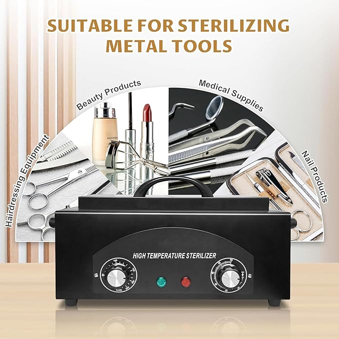 High Temperature Metal Tool Cleaning Box,Misforu 2L Dry Heat Cabinet High Temp with Stainless Tray Timer and Handle for Nail Art Tool Salon Hairdressing Tool Earrings 300W 110V (Black)