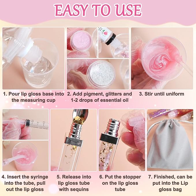 JCOOS Lip Gloss Making Kit, Make Your Own Lip Gloss Kit for Women Beginner, Girls, Diy Lipgloss Making Kits Lip Oil, Moisturizing Base, Pigments, Tubes, Women Gifts Unique, Popular Teen Girl Stuff