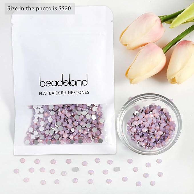 Beadsland 1440pcs Flat Back Crystal Rhinestones Round Gems for Nail Art and Craft Glue Fix, Light Rose Opal, SS16, 3.8-4.0mm