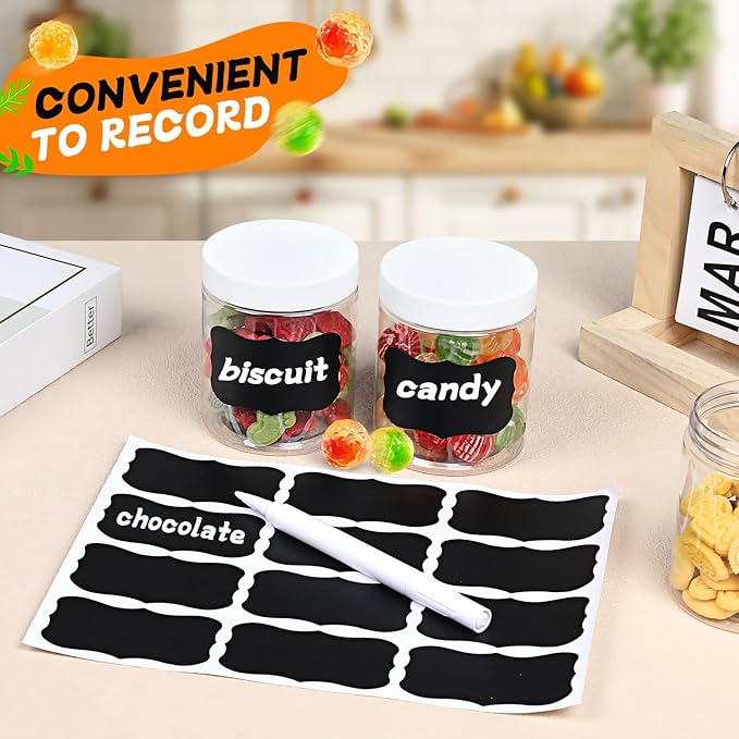 48pcs 8 oz Plastic Containers with Lids Pen Labels Leak Proof BPA Free Airtight Refillable Clear Small Containers Storage Jars for Storing Dry Food Makeup Slime Honey Jam,white