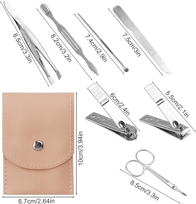 Manicure Set Bulk, Nail Clippers Kit Stainless Steel Fingernail Clippers Set, Sturdy Nail Tip Cutter Trimmers Professional Grooming Toenail Clippers Personal Pedicure Kits Gift Pink (12 Pack 7 in 1)
