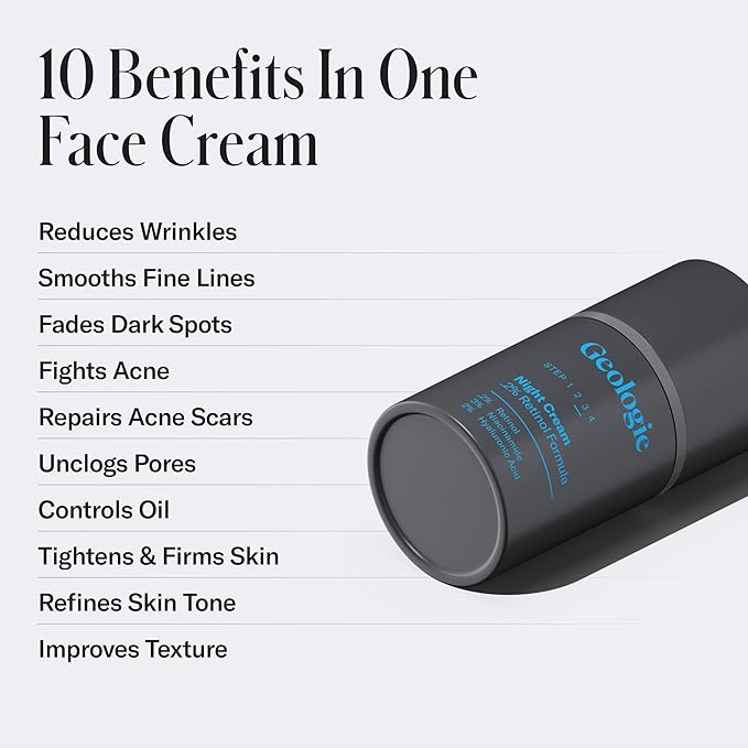 Geologie Retinol Anti-Aging Face Cream for Sensitive Skin | Beginner-Friendly .1% Retinol Formula | Effective Results | Reduces Wrinkles | For Men & Women