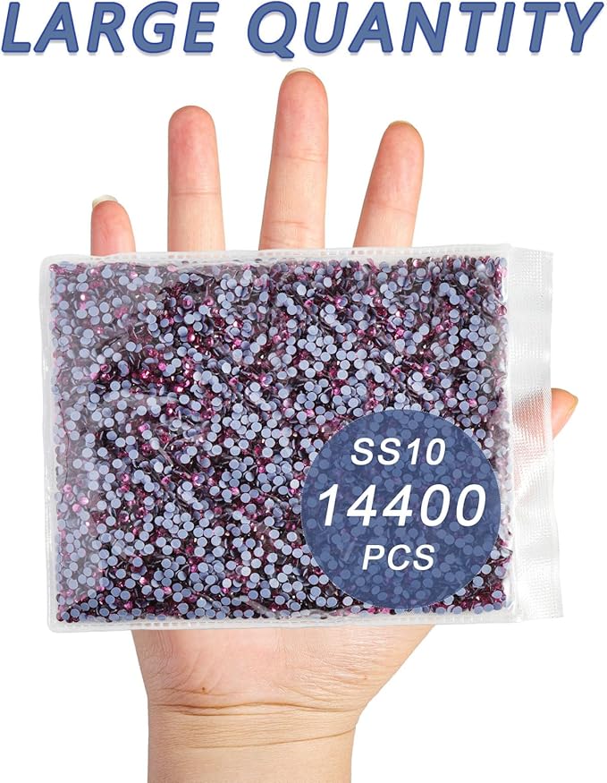 Beadsland Hotfix Rhinestones Bulk, 14400PCS Crystal Hot Fix Rhinestones for Crafts Clothes DIY Decoration, Fuchsia, SS10, 2.7-2.9mm