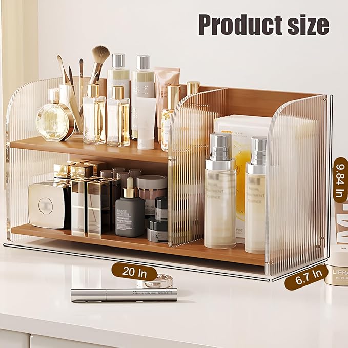 20 Inches Bamboo Cosmetic Organizer, Large Vanity Organizer, Makeup Organizer Countertop, Skincare Organizer Countertop, Makeup and Skincare Organizer for Vanity