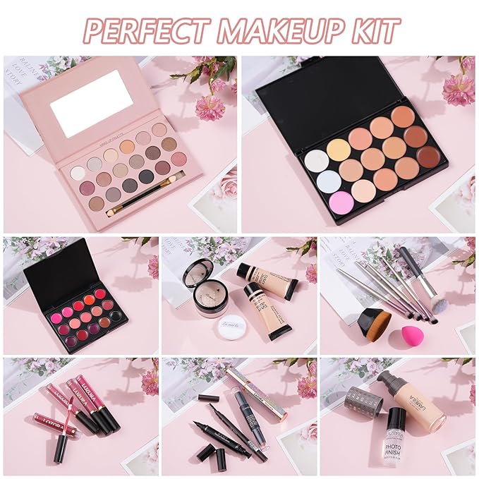 All-in-One Makeup Kit - Multi-Purpose Eyeshadow Palette, Concealer & Foundation - Portable Women's Full Makeup Kit
