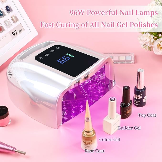 96W Rechargeable UV LED Nail Lamp, Portable Cordless UV Light for Nails with LCD Display Auto Sensor, 4 Timer Setting and Smart Sensor Nail Dryer,Nail Cure Light with Removable Bottom(Sliver)