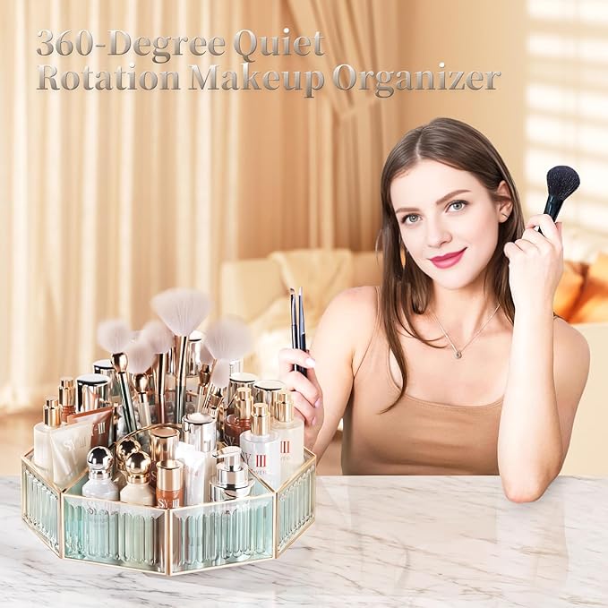 360° Rotating Makeup Organizer – Spinning Vanity Organizer with Makeup Brush Holder for Countertop, Bathroom Storage, Skincare, Perfume & Cosmetic Organizer for Vanity