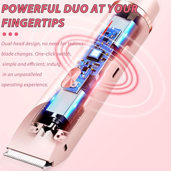 2025 New Electric Womens Shaver, 2 in 1 Women Electric Shaver, Dual Head Bikini Trimmer for Women, Wet & Dry Waterproof Body Hair Trimmer (Pink)
