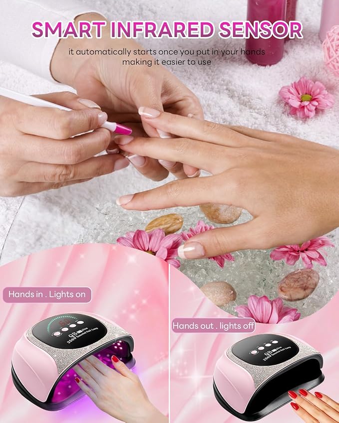 UV LED Light Nail Dryer For Gel Nails Quick Dry, 256W Professional UV Drying Light for Fingernail Polish , 57Pcs Beads Curing Gels Manicure Lamp, Portable Gel Cure Machine with Auto Sensor, 4 Timers