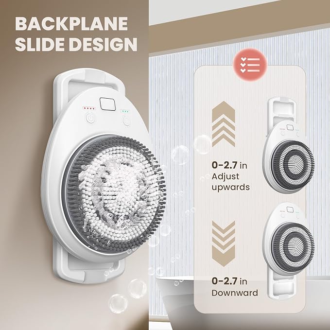 Wall Mounted Exfoliating Brush, 360° Autorotation Electric Shower Brush, with Four Deep Cleansing Heads, 3-Speed Adjustment, Ai Smart Electric Back Scrubber for Shower Wall