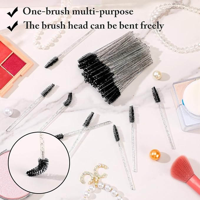 Skylety 1000 Pcs Disposable Mascara Wands Bulk Mascara Eyelash Brush Spoolies Makeup Applicator Eyelash Wands for Eye Lash Extension, Eyebrow Comb, 3.9 x 0.2 x 0.3 Inch (Black,Glitter)