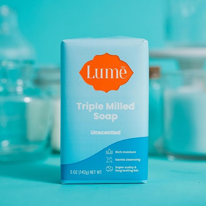 Lume Triple Milled Bar Soap - Rich Moisture & Gentle Cleansing - Formulated Without Parabens or Phthalates, Skin Loving - 5 ounce (Unscented)