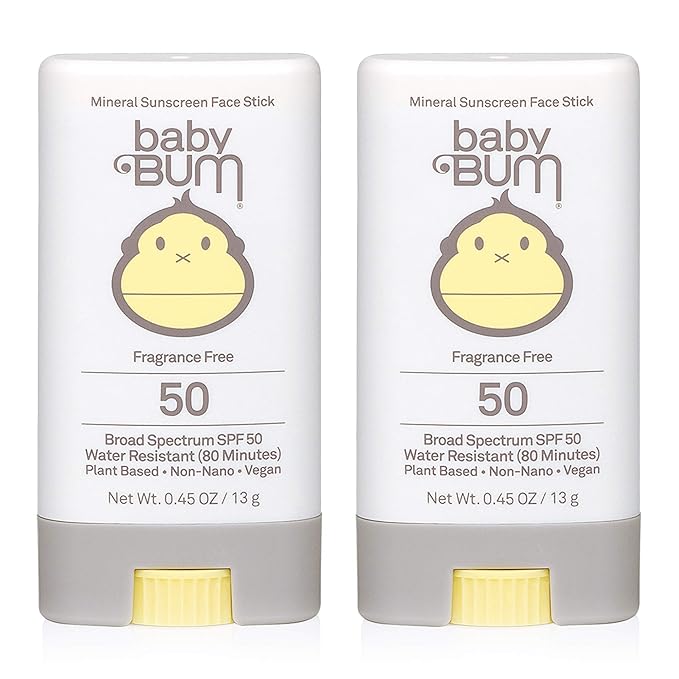 Baby Bum Mineral Sunscreen Face Stick - SPF 50 - UVA,UVB Face and Body Protection - Fragrance Free Safe for Sensitive Skin- Travel Size 0.45 Ounce (Pack of 2)