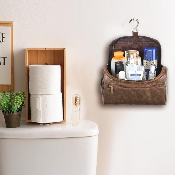 Aliceset 6 Pcs Groomsmen Gift Groomsmen Toiletry Bags Set of 6 Leather Toiletry Bag for Men with Hook Leather Wedding Proposal Bag with Side Handle Father Gift(Dark Brown)