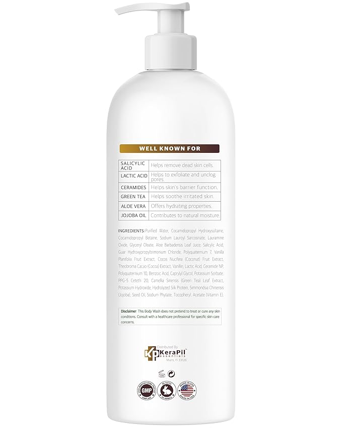 Salicylic Acid Body Wash - Exfoliates Rough Skin, Treats Body Acne - Coconut and Vanilla Scent - 16 fl oz