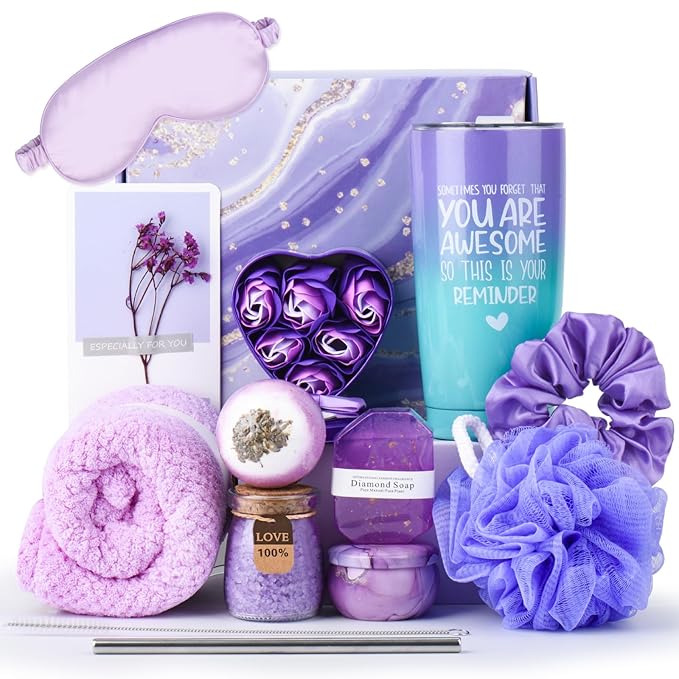 Spa Gift Basket for Women, Lavender Scented, Luxury Self Care Set, Birthday, Mother's Day